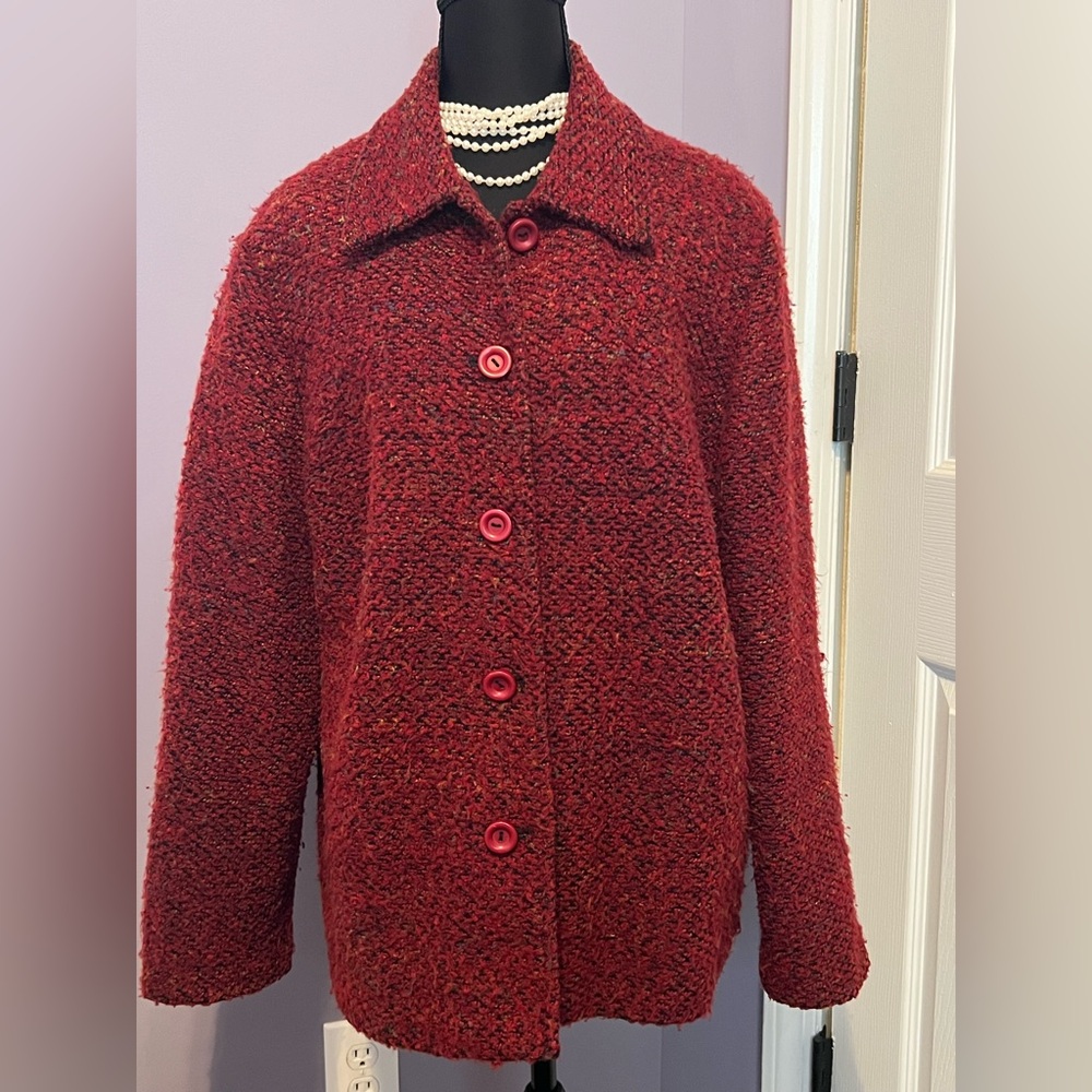 Vintage Sag Harbor Women's Red Teddy Bouclé Wool Jacket 16W XXL